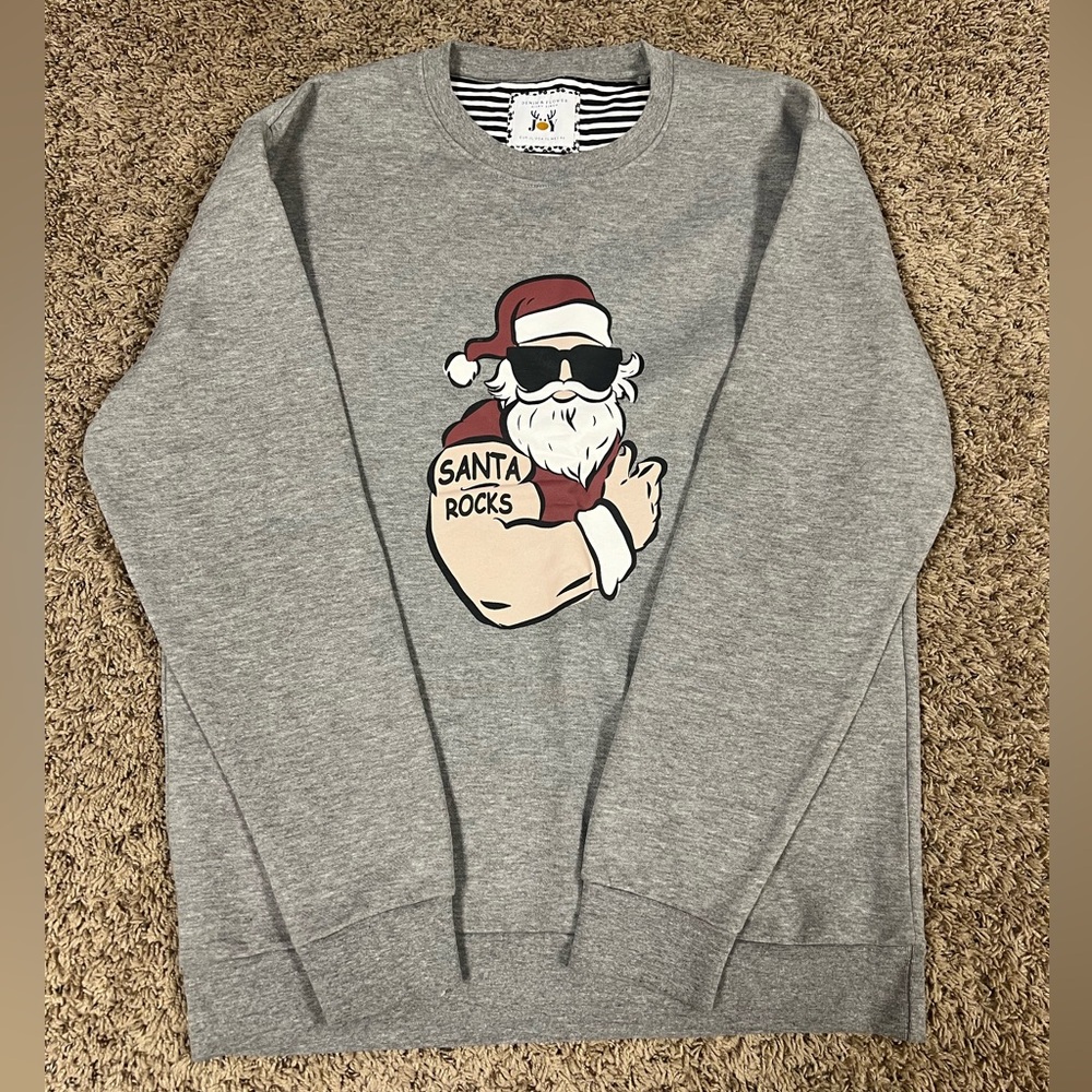 Denim & Flower Men’s Santa Rocks gray long sleeve sweatshirt XL crewneck